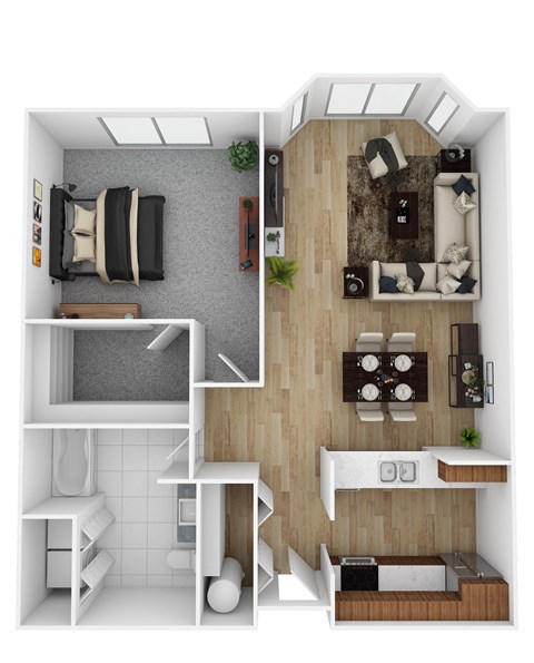 Floor plan for 1 bed, 1 bath, 704 sqft